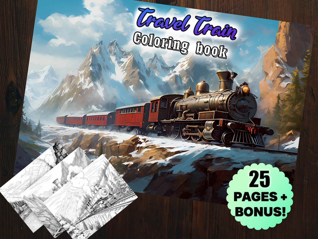 25 Travel Train Adventure Vehicle Coloring Book for Adults Digital Kids ...
