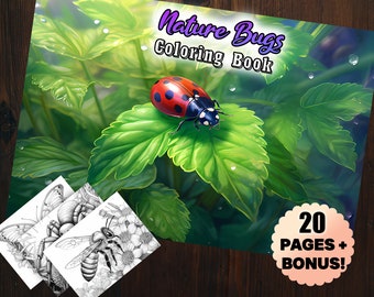 20 Nature Bugs Animal Coloring Book For Adults Digital Kids Spider Bees Bug Garden Insects Coloring Pages Instant Download Art Printable PDF