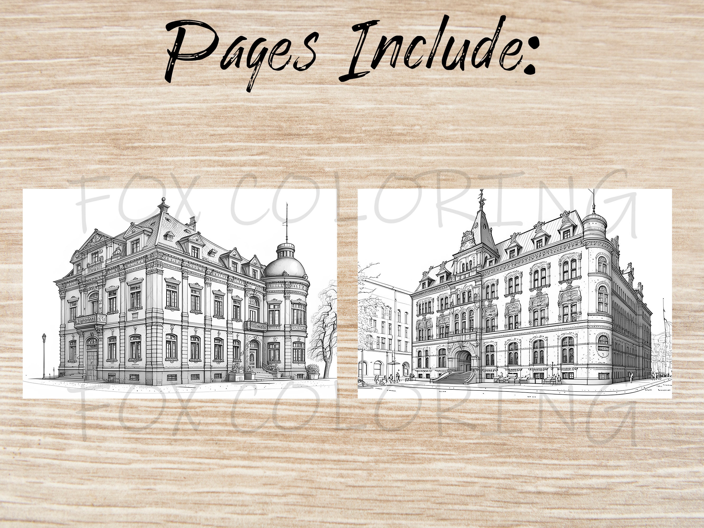 25 Old Architecture Buildings Coloring Book for Adults Digital Kids ...