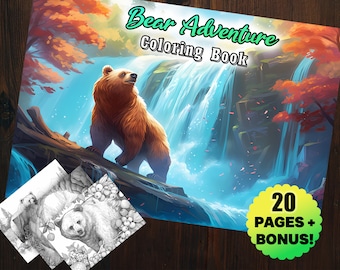 20 Bear Adventure Animal Coloring Book For Adults Digital Kids Wild Animals Woodland Bears Coloring Pages Instant Download Art Printable PDF