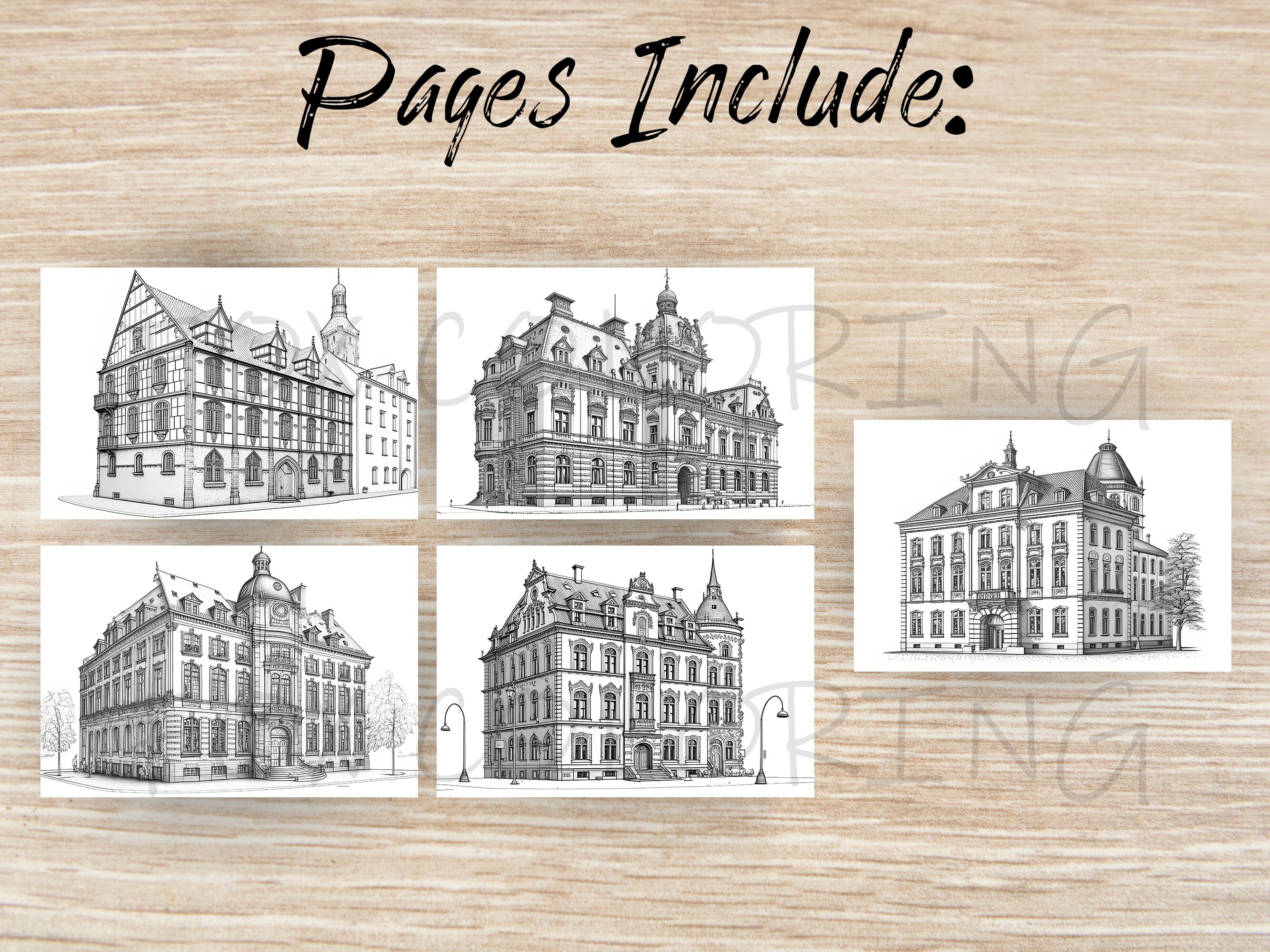 25 Old Architecture Buildings Coloring Book for Adults Digital Kids ...