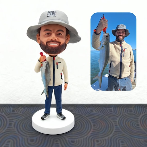 Custom Fishing Bobblehead Doll, Personalized Fisherman 3D clay Statue,  Fishing Gift for Him