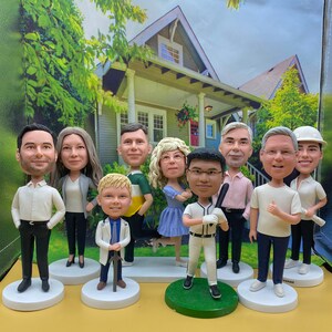 Personalized bobbleheads, custom wedding best man group bobbleheads, custom company group bobbleheads, office staff group bobbleheads
