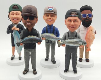 PersonalizedFishing Expert bobbleheads,custom fishing enthusiast gifts,fishing memorabilia,custom fisherman bobbleheads,fishing cake toppers