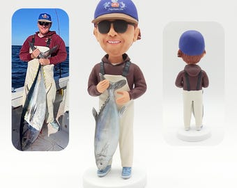Custom fishing expert bobbleheads, fishing bobbleheads, fisherman 3D dolls, fisherman gifts, fishing enthusiast gifts,custom fishing gifts