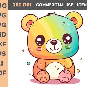 Cute Kawaii Bear clipart in format - png jpg svg pds dxf eps ai pdf | Instant Download | commercial use | Vector graphic - kb1