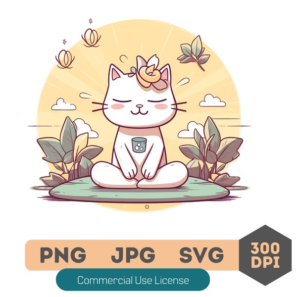 Premium Yoga Cat Clipart PNG JPG SVG | Instant Download | commercial use | Vector graphic - YC10