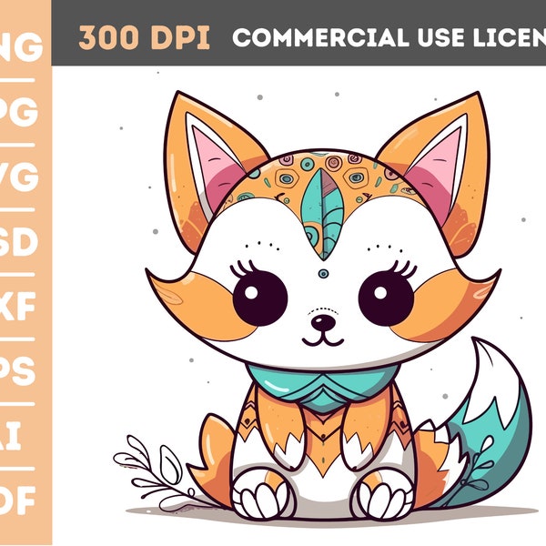 Kawaii fox clipart in format - png jpg svg pds dxf eps ai pdf | Instant Download | commercial use | Vector graphic - kf1