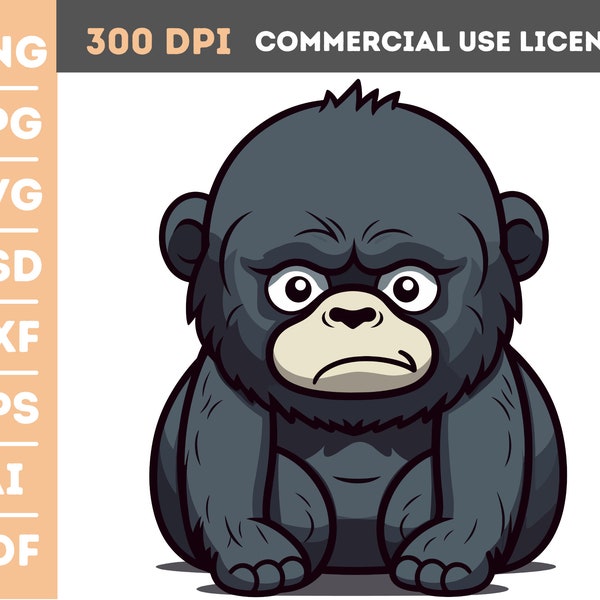 Kawaii gorilla clipart in format - png jpg svg pds dxf eps ai pdf | Instant Download | commercial use | Vector graphic - kgo16
