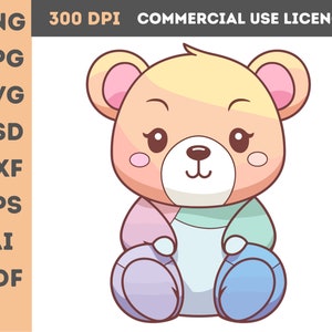 Cute Kawaii Bear clipart in format - png jpg svg pds dxf eps ai pdf | Instant Download | commercial use | Vector graphic - kb4