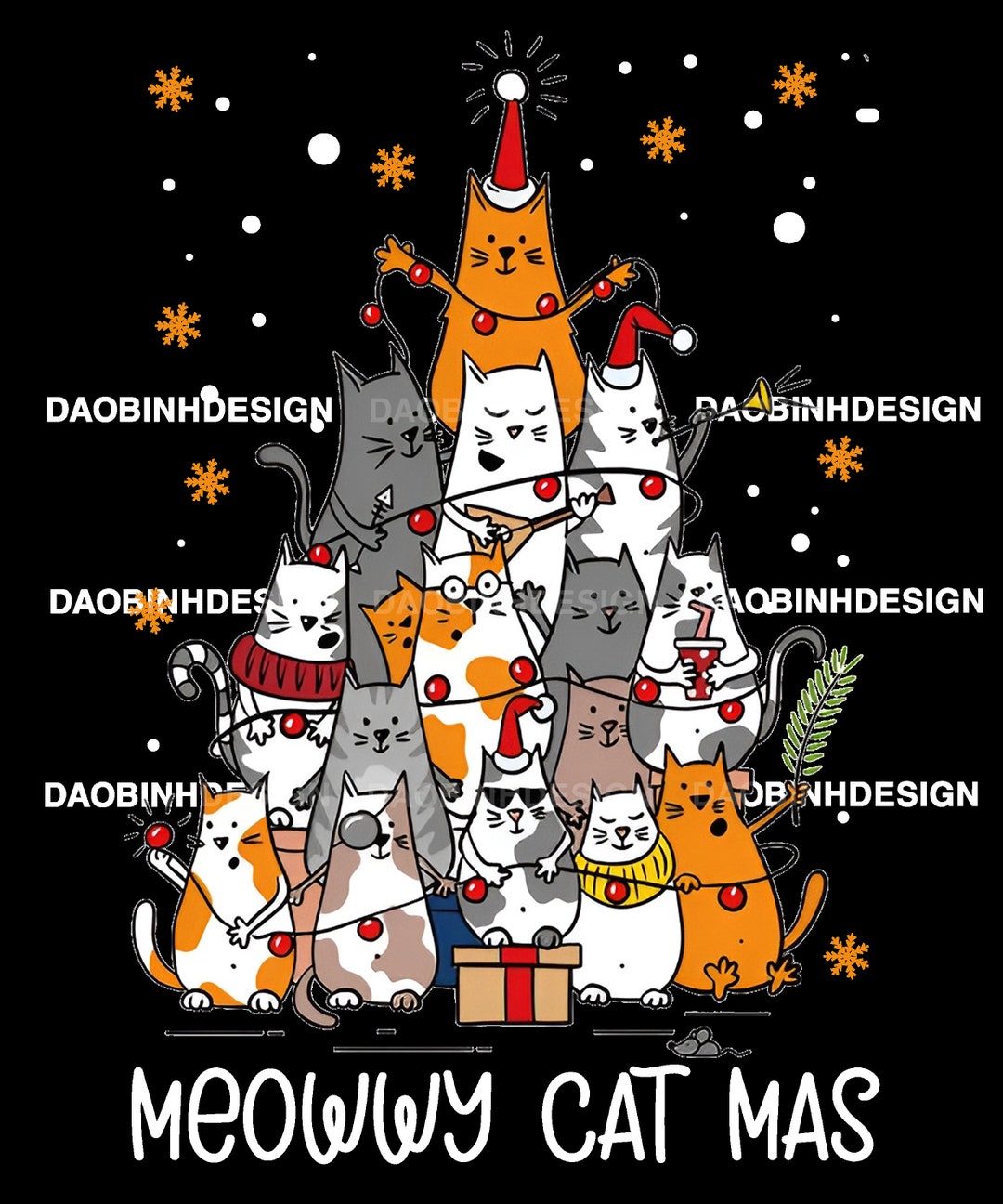 Meowy Catmas Cat Christmas Tree Xmas Girls Boys Funny Santa Png ...
