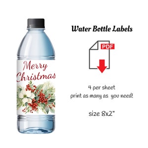 Water Bottle Label | Christmas bottle label | Instant Download | Wedding Favors | Water Wrapper