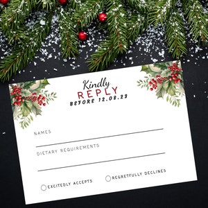 Rsvp カード テンプレート | クリスマス パーティーの招待状 | 冬の結婚式 | 編集可能なテンプレート | 印刷可能な Rsvp カード | Templatett で編集