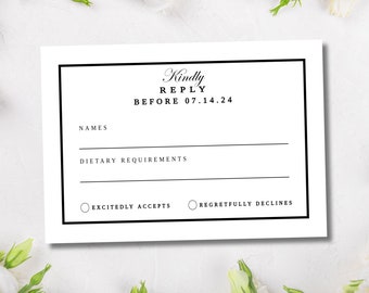 Simple Wedding RSVP | Simple Reply Card | RSVP Template | Rsvp | DIY Invitations | Rsvp Card Template | Response Card