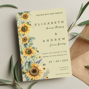 Sunflower Wedding Invitation Template | Digital Download | Rustic Sunflower Wedding Invite | Country Wedding | Instant Download