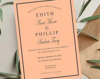 Peach Wedding Invitations | Simple Wedding Invitation | Instant Download | Peach Wedding Theme | Peach Wedding Template