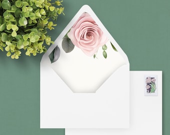 Envelope Liner Template in watercolor soft rose Theme, 12 sizes included, Wedding Envelope Liner, Printable Liners