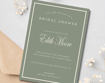 Bridal Shower Invitation Template | Sage Green Invitation | Bridal Brunch Invite | Printable Bridal Shower | Minimalist Invitation
