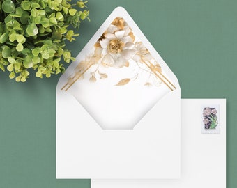 Envelope Liner Template in watercolor gold floral Theme, 12 sizes included, Wedding Envelope Liner, Printable Liners