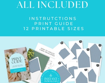 Dusty Blue Envelope Liner Template | 12 sizes | Cream Striped Liner | Instant Download | Printable Envelope Liner | Invitation Liner