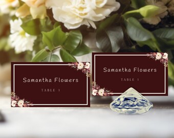 Burgundy Wedding Reception Place Card Template, Table Place Cards,  Printable Place Cards, Instant Download, Try before you buy