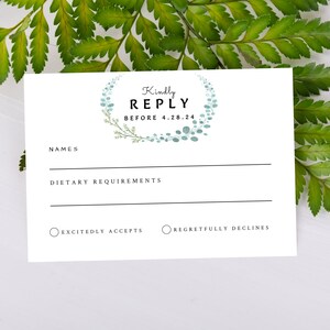 Greenery Wedding Rsvp Card Template, Kindly Reply Card, Elegant Burgundy Floral, Editable  Template,  Invitation Enclosure,  Response Card