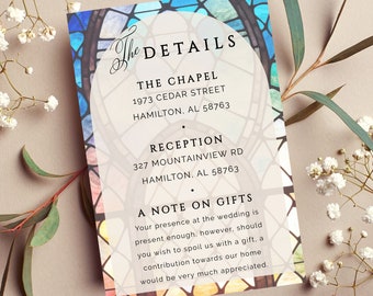 Wedding Details Card Template in Stained Glass Theme |  Printable Instant Digital Download | Enclosure Card | Wedding Invitation Insert