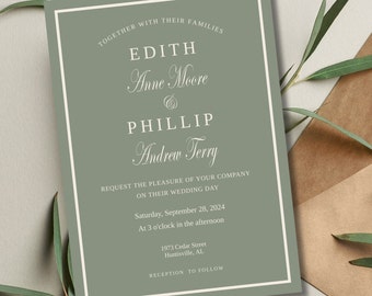 Sage Wedding Invitation |  SimpleGreen Wedding Invitation Template | Sage Green Wedding Invitation Template | Instant Download