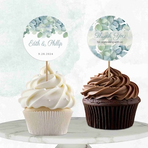 Eucalyptus Cupcake Topper, Party Decor, Bridal Shower decor, Engagement Party Cupcake Picks, Personalized wedding toppers