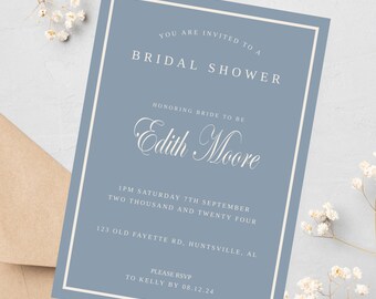 Bridal Shower Invitation Template | Dusty Blue Invitation | Bridal Brunch Invite | Printable Bridal Shower | Minimalist Invitation