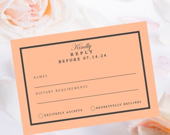 Peach Wedding RSVP | Simple Peach Reply Card | Peach RSVP Template | Rsvp | DIY Invitations | Rsvp Card Template | Response Card