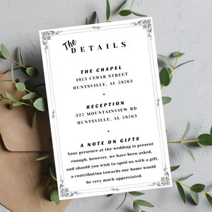 Minimalist Wedding Invite Details Insert, Elegant Details Card,  Invitation Insert, Enclosure Card, Minimalist inserts, Try it before buying