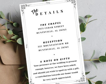 Minimalist Wedding Invite Details Insert, Elegant Details Card,  Invitation Insert, Enclosure Card, Minimalist inserts, Try it before buying