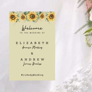Sonnenblumen Hochzeit Willkommensschild | Landschaftshochzeitsschild | Poster Bearbeitbar Digital Sofort Download | Willkommen in unserem Hochzeitsschild