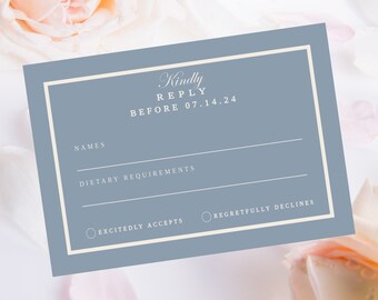 Dusty Blue Wedding RSVP | Simple Blue Reply Card | Soft Blue RSVP Template | Rsvp | DIY Invitations | Rsvp Card Template | Response Card