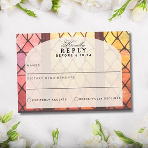 Stained Glass Theme Wedding Rsvp Card Template, Kindly Reply Card, Elegant Enclosure Card, Editable Template,  Response Card