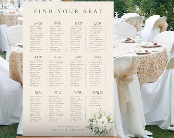 downloadable wedding seating chart | Alphabetical Wedding Seating Chart Template | Our Favorite People | Editable Template