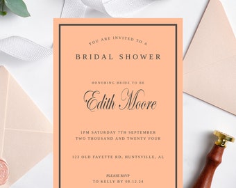 Bridal Shower Invitation Template | Peach Invitation | Bridal Brunch Invite | Printable Bridal Shower | Minimalist Invitation