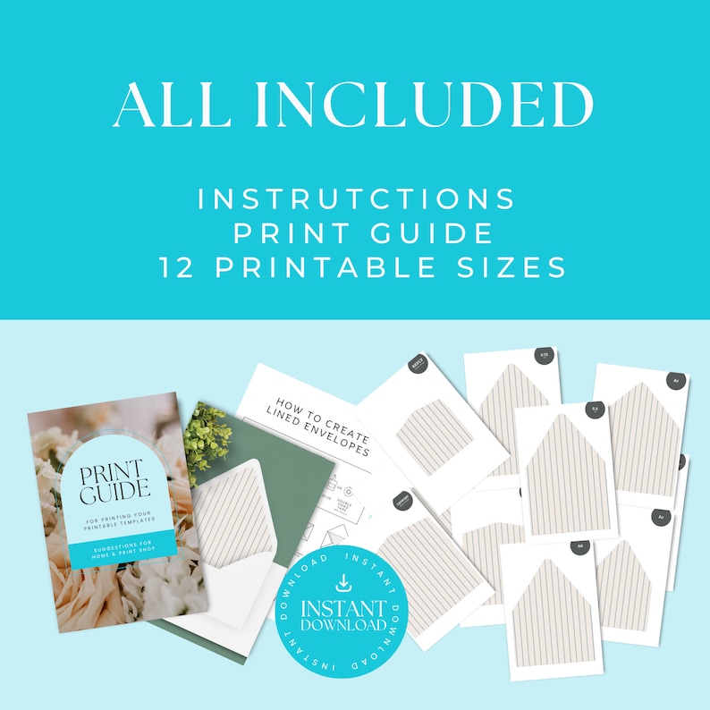 Envelope Guide Print Cream & Dusty Blue Envelope Liner Template | 12 Sizes | Striped Liner ...