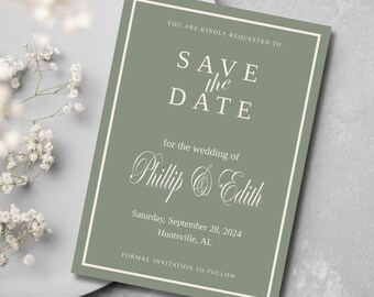Save The Date Sage Green | Instant Download Green Save The Date Card | Editable Template | Modern Save The Date Card | Simple Save the date