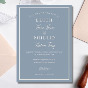 Dusty Blue Wedding Invitations | Simple Wedding Invitation | Instant Download | Blue Wedding Theme | Dusty Blue Wedding Template