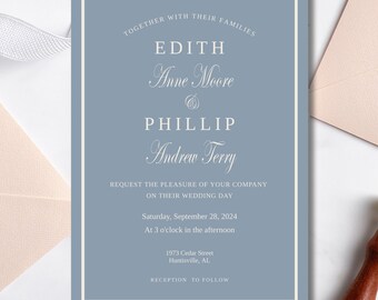 Dusty Blue Wedding Invitations | Simple Wedding Invitation | Instant Download | Blue Wedding Theme | Dusty Blue Wedding Template