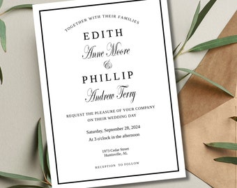 Simple Wedding Invitations | Plain Wedding Invitation | Instant Download | Black & White Wedding Theme | minimalist Wedding Template