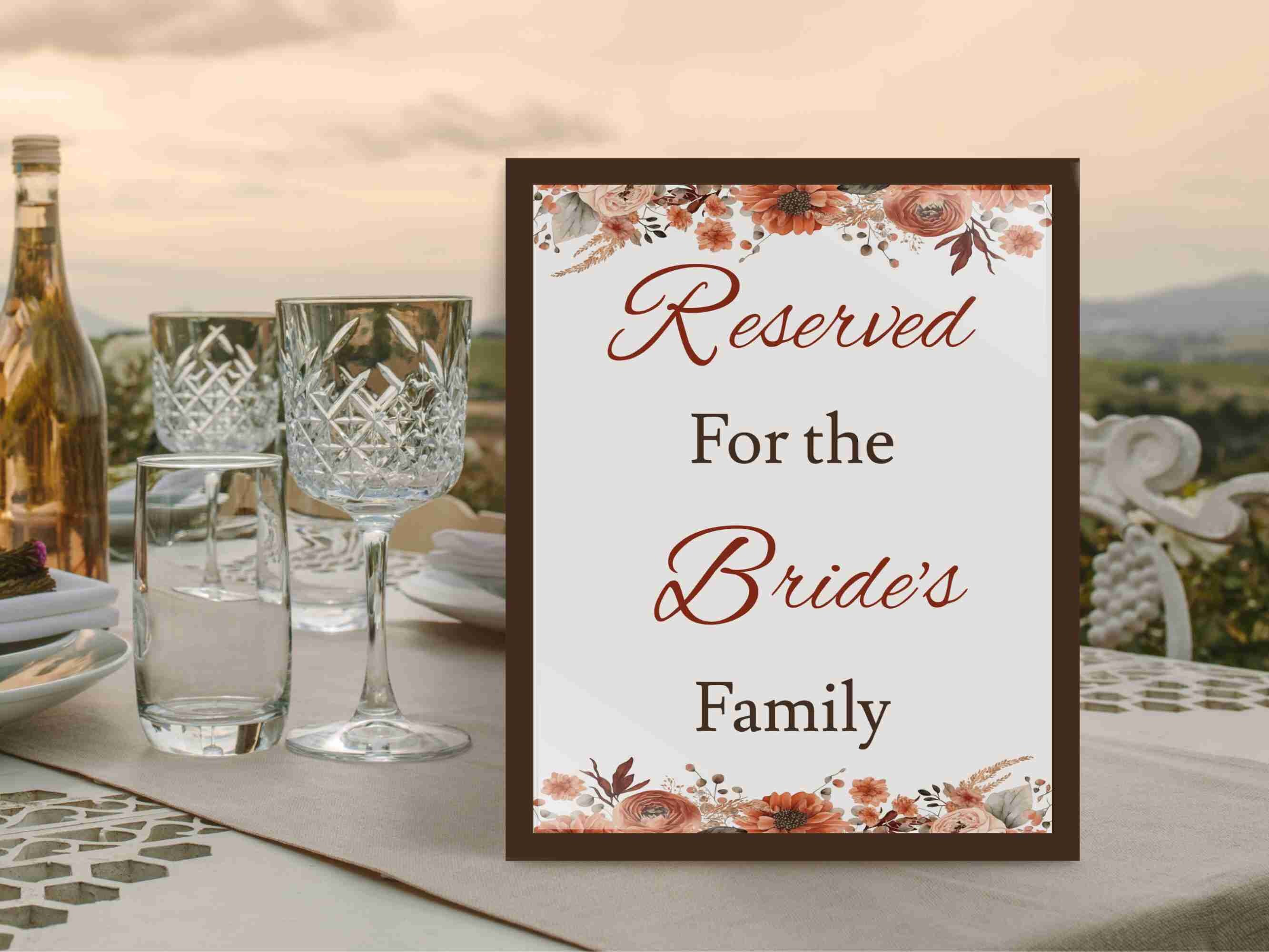Terracotta Floral Reserved Wedding Sign Reserved for Family Sign Wedding Reception Signs ...