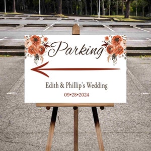 Wedding Parking Sign, Event Parking with Arrow w/Terracotta & floral. Perfect for any event. Easily let your attendees know where to park.