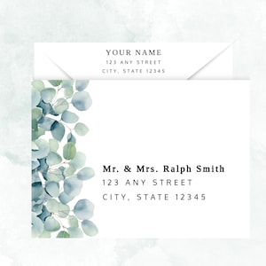 Eucalyptus Envelope Template | Printable Envelope Template |  Editable Text |  | Diy Envelope Printing | Wedding Envelope Template