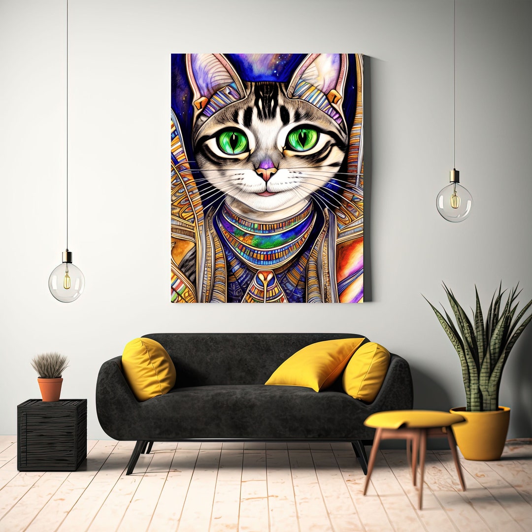 PRINTABLE Egyptian Cat Painting Digital Art. Cute and Adorable EGYPTIAN