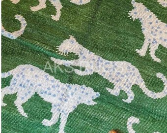 8'x10' Hand knotted green white tiger Oushak Made to Order (In Any Size!!!!!) Knotted Modern Oushak rug/ large area/ sage/ muted oushak rug