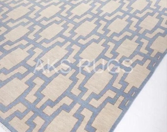 Handgeknüpfter Oushak Teppich: 230x300 Wollteppich in Beige, Blau und Braun