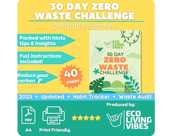 Zero Waste Challenge Planner- PRINTABLE waste reduction Journal, organizer, daily planner, weekly reflection & audit checklists